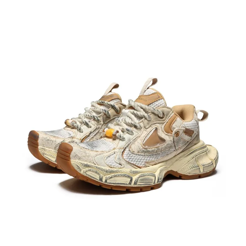 HeeDimensional Low-Top Chunky Sneakers Unisex Beige Distressed-1