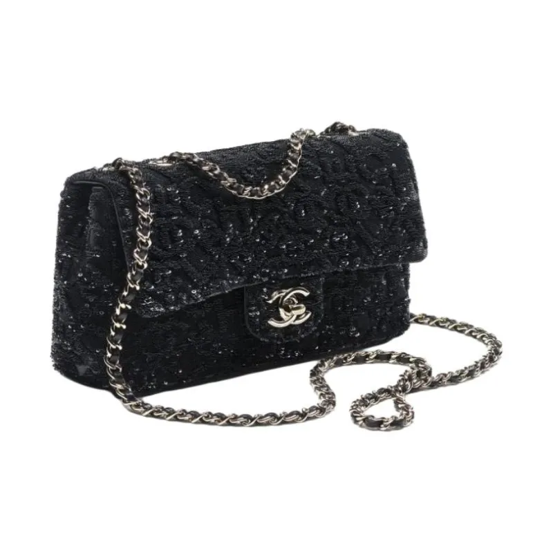 CHANEL Sequins Crossbody Bag, Shoulder Bag Women's Black & Blue-1