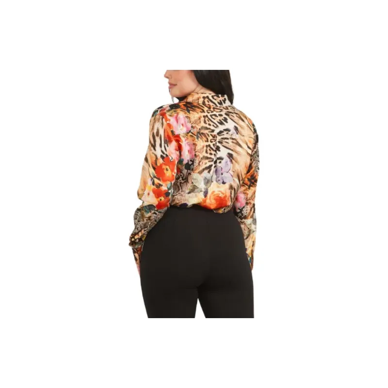 GUESS Icon Printed Satin Blouse Shirt Women's Multicolor-3