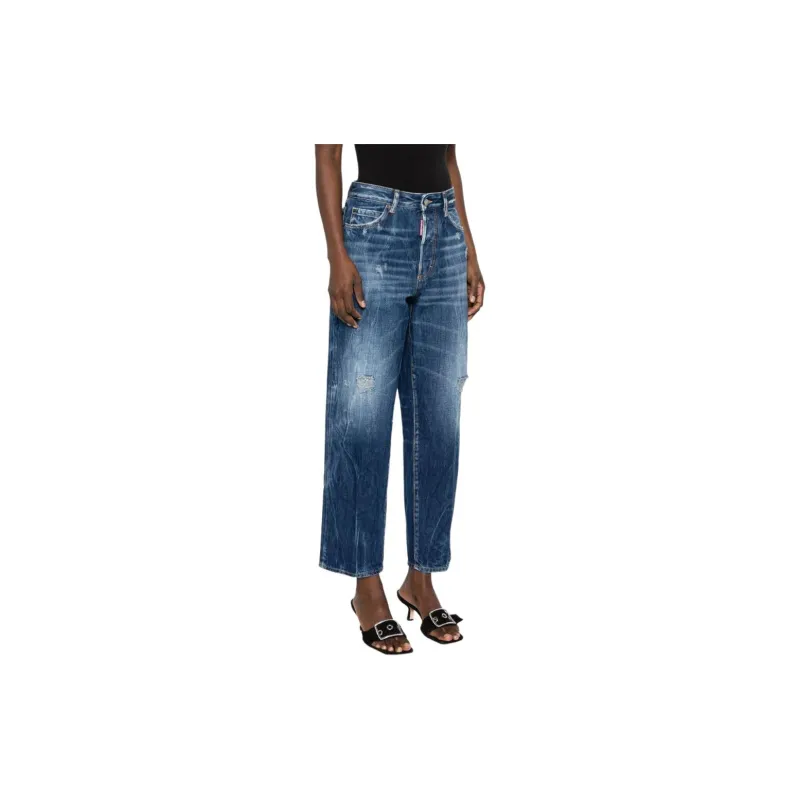 DSQUARED 2 Mid Rise Distressed Straight Leg Jeans-3
