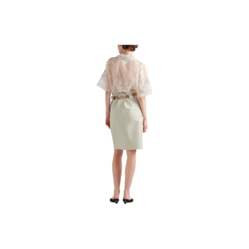 PRADA Floral Embroidered Drop Shoulder Sheer Shirt-2