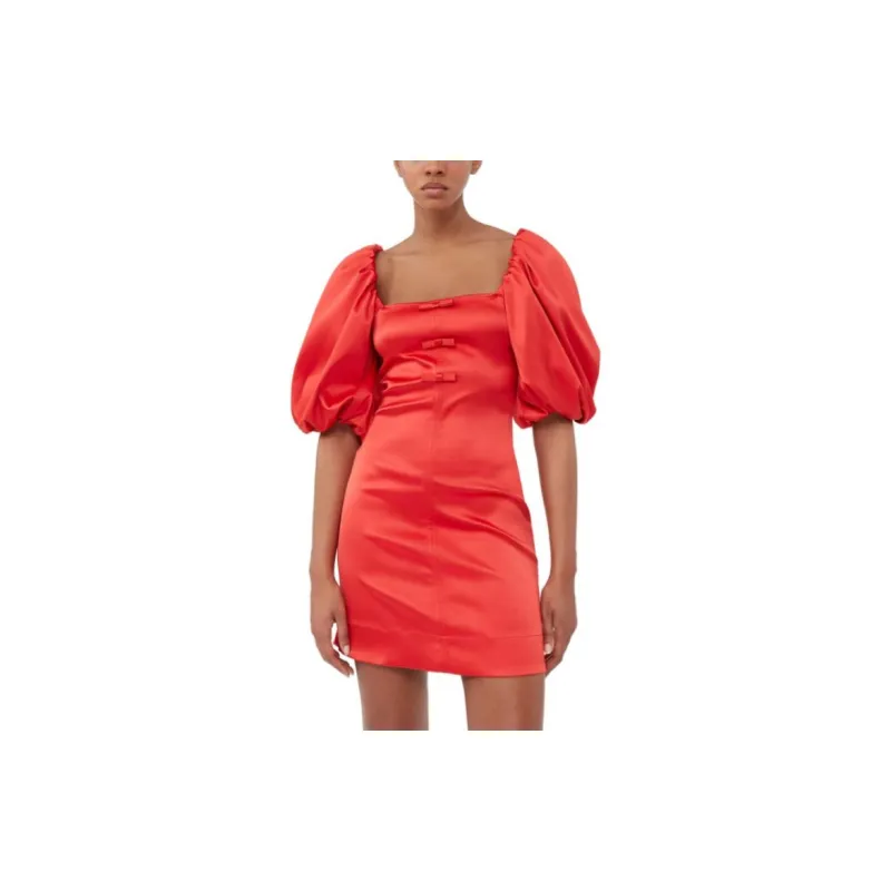 GANNI Double satin Puff sleeve Minidress-5