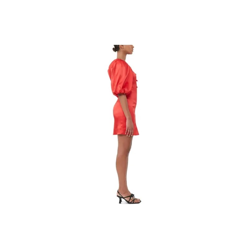 GANNI Double satin Puff sleeve Minidress-4