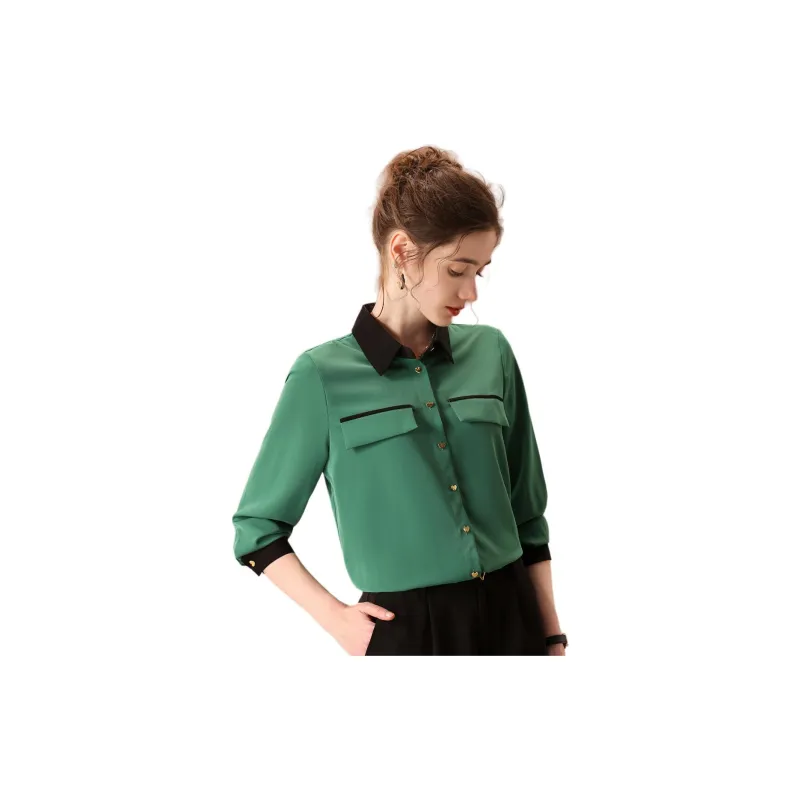 FENHONGMALI Shirt Women's Black Green-2