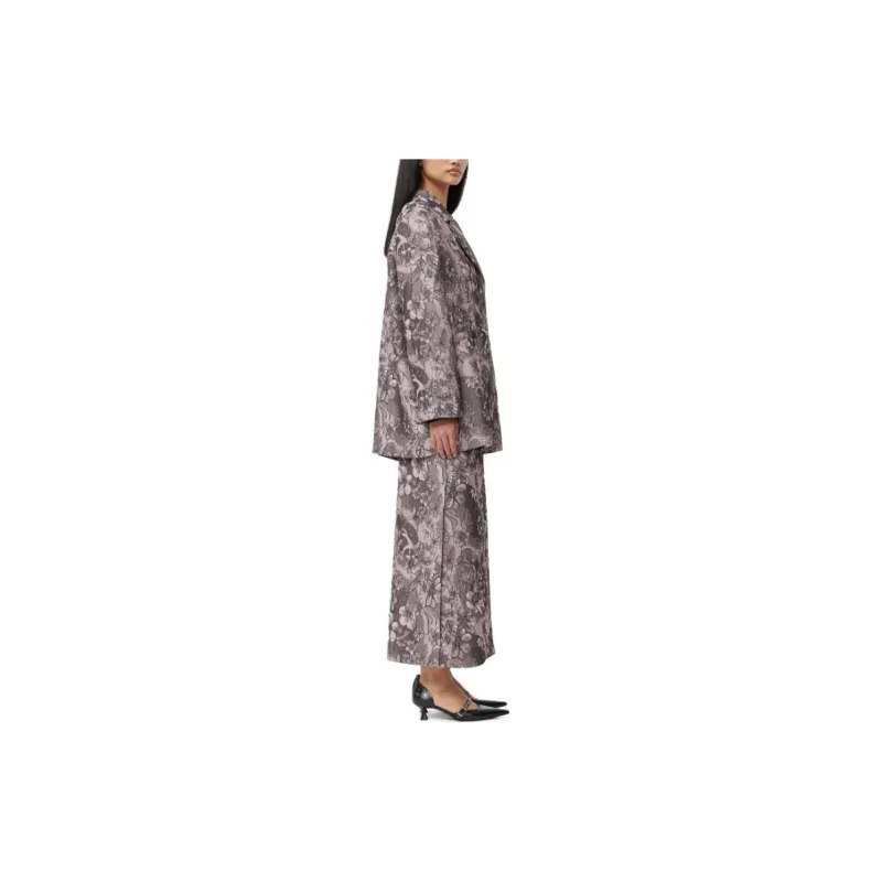 GANNI Rippled Jacquard Oversized Blazer Business Suit Women's Black-4