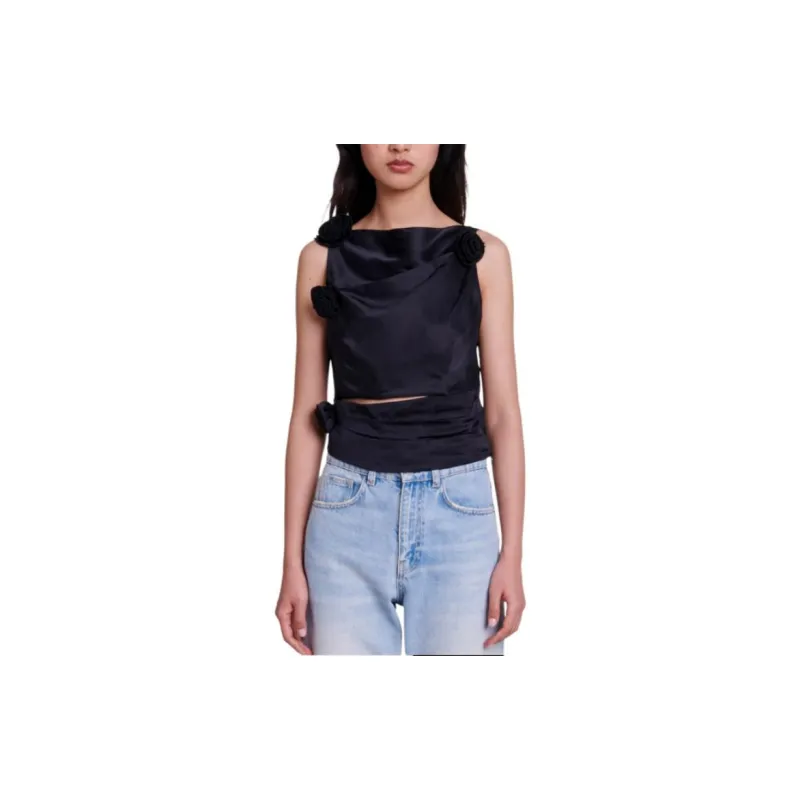 Maje Floral appliqué Cut out Tank Top-1
