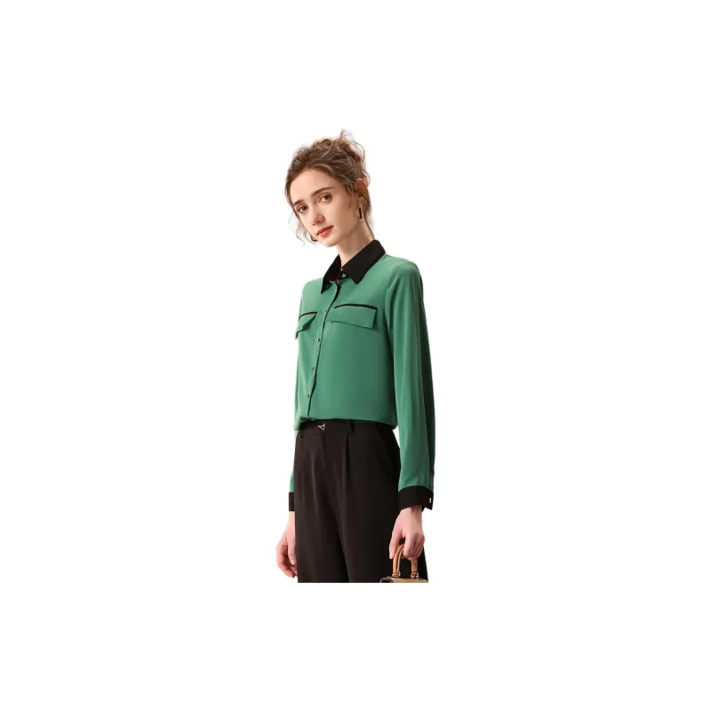FENHONGMALI Shirt Women's Black Green-3