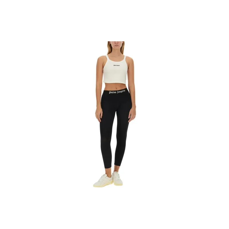 PALM ANGELS Logo Embroidered Cropped Top-2