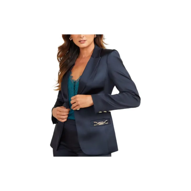 GUESS Kim Satin Blazer Business Suit Women's Marine Blue-4