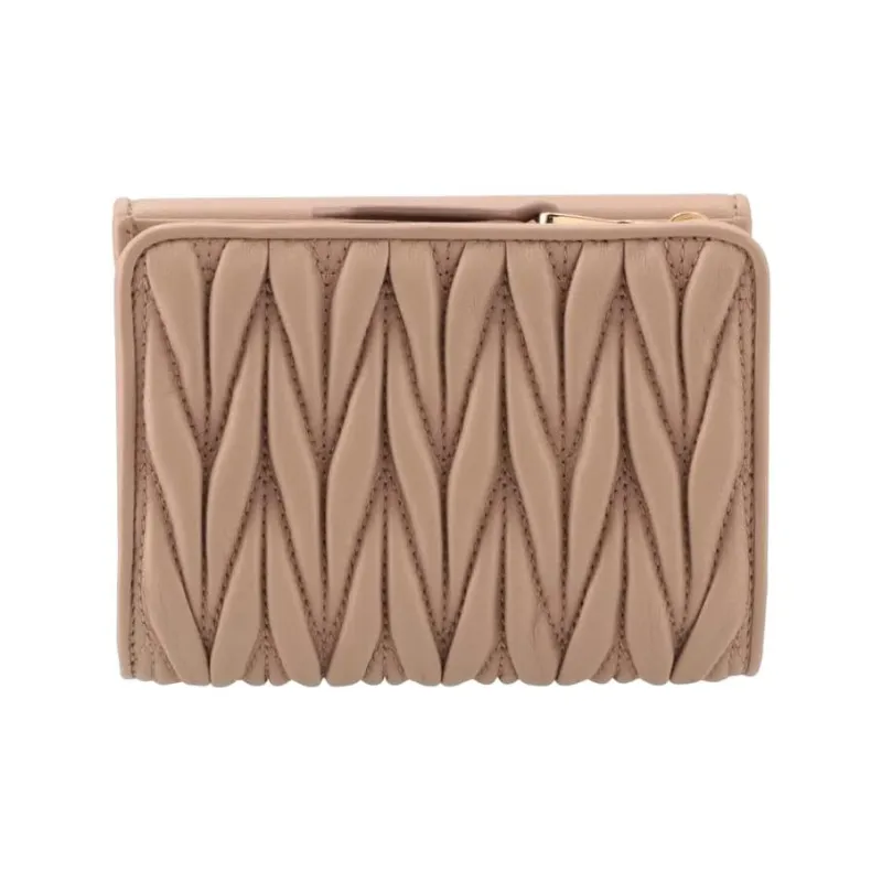 MIU MIU Leather Wallet Mini Women's Khaki-2