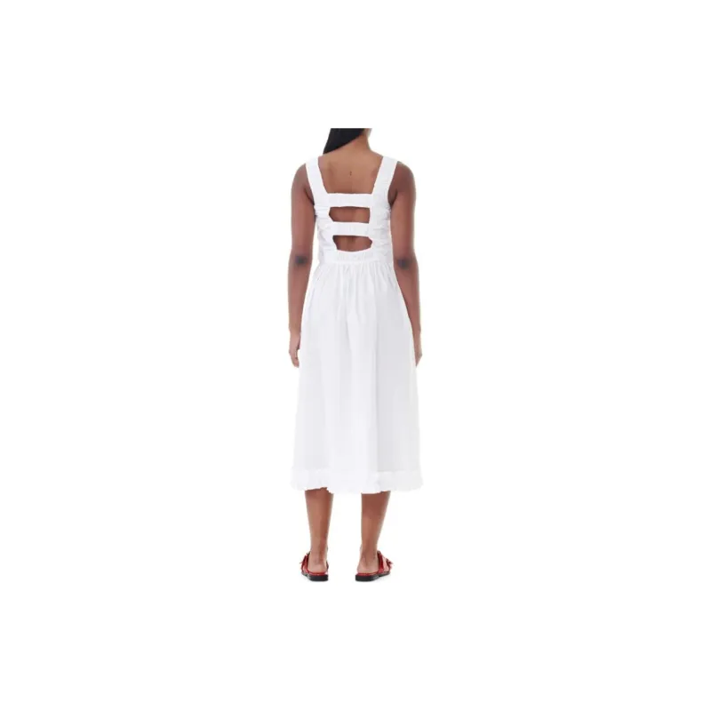 GANNI Poplin Midi Strap Smock Dress-3