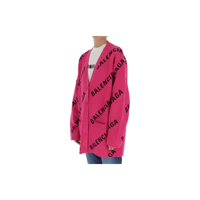 Balenciaga Allover Logo Cardigan 'Pink/Black'-3
