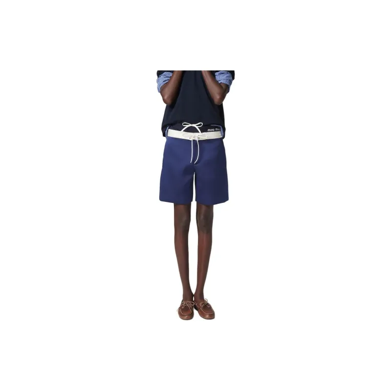 MIU MIU Contrasting Waistband Drawstring Satin Shorts-1