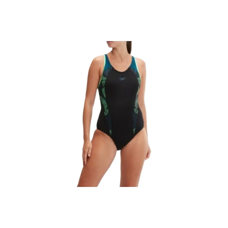 Speedo Women's Placement Laneback Swimsuit One-piece Swimsuit Women's Marine Blue/Blue Green-2
