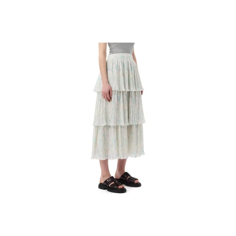 GANNI SS24 Casual Long Skirts Women's Tofu White-4