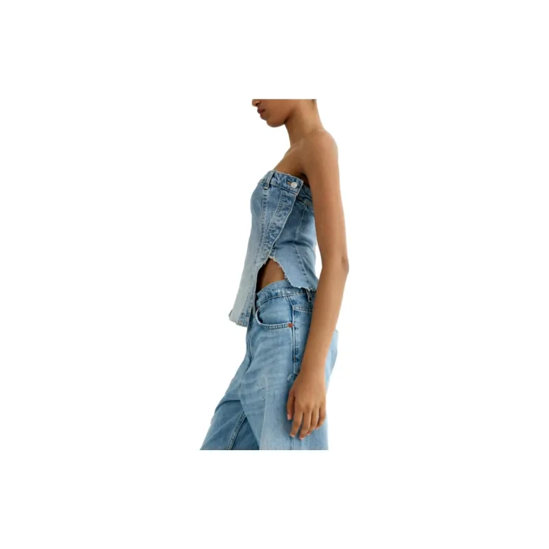 ZARA Strapless Top Women's Blue-3