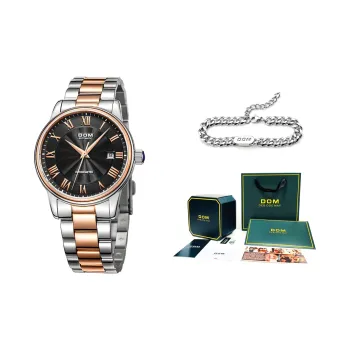 DOM Mechanical Movement Steel Strap Watch Men's Watches Black Dial