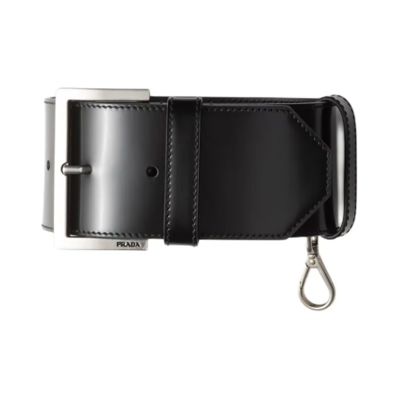 PRADA Leather Bag Shoulder Strap Women's Black-0