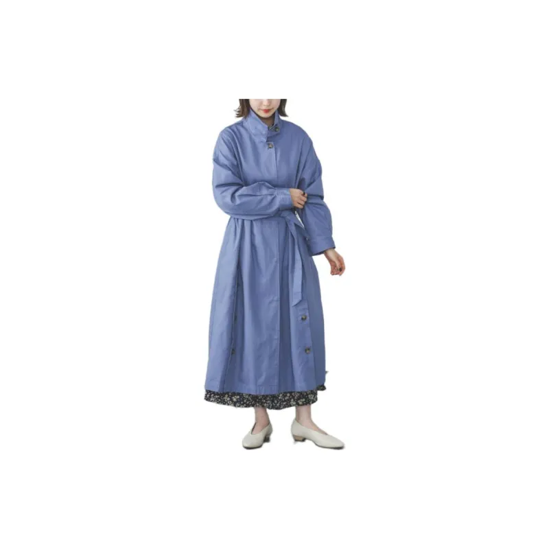 Beams Trench Coats Women's Light Blue-3