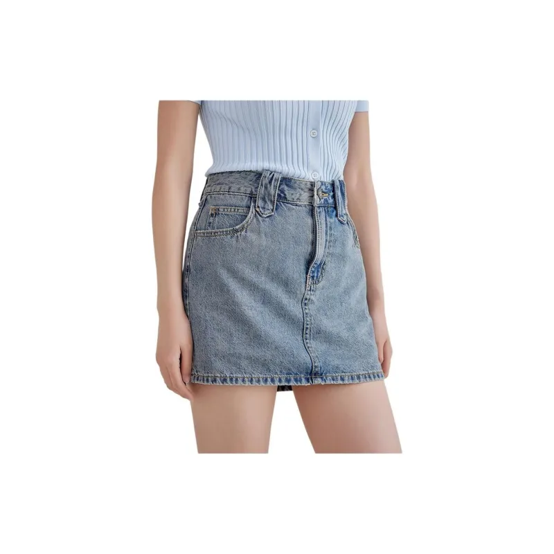 A21 Denim Short Skirts Women's Light Blue-4