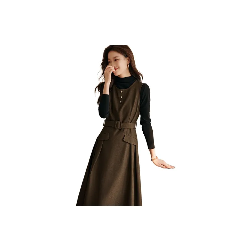 Mo Han Yi Mei Sleeveless Dress Women's Coffee-3