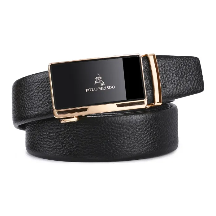 POLOMEISDO Top Grain Cow Leather Cow Leather Belt Business Casual Brand Belt Men's Gunmetal Width 3.5cm-8