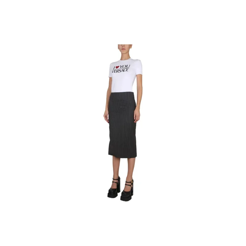 VERSACE Pinstripe High Waist Midi Skirt-3