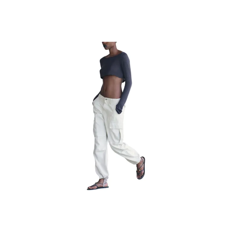 ZARA ZW Series Cargo Pants Women's Beige-2