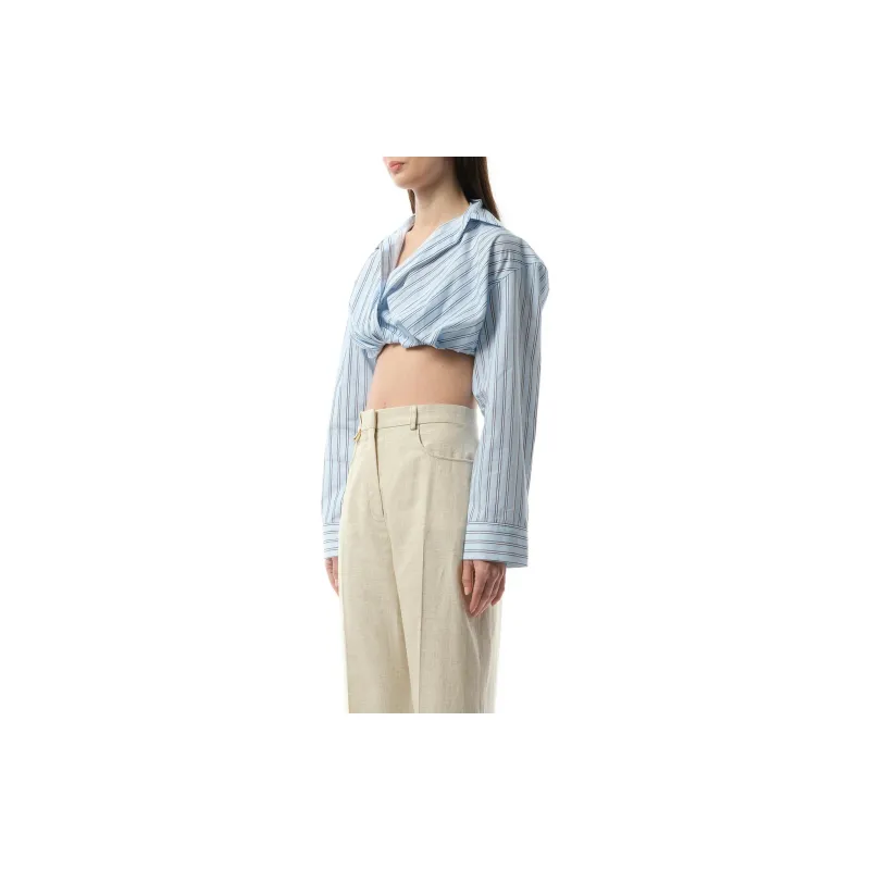 Jacquemus Striped Collared Cropped Shirt-3
