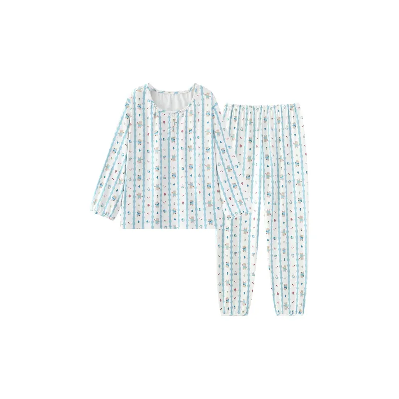 Qiao Ni Tong Pajama Set Women's Light Blue-0