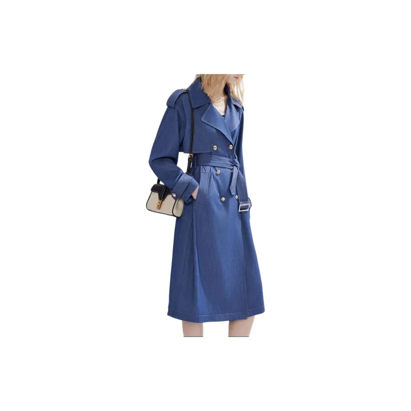 DKNY SS24 Trench Coat Women's Medium Denim Blue-3