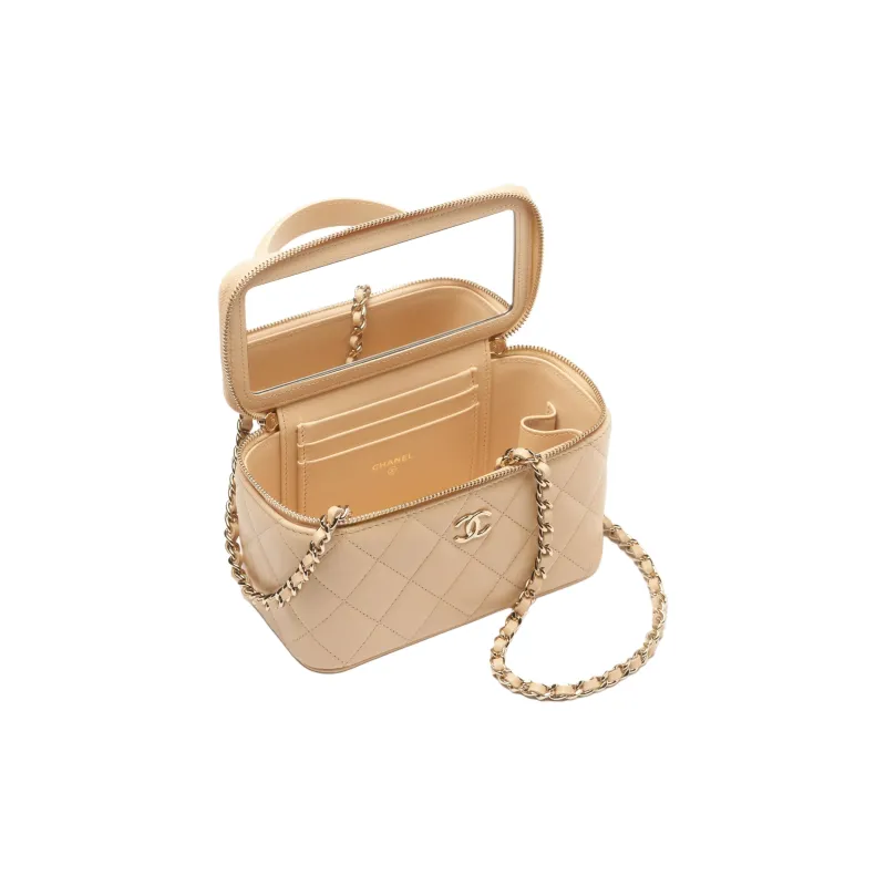 CHANEL Sheepskin Box Bag Handbag Women's Beige-2