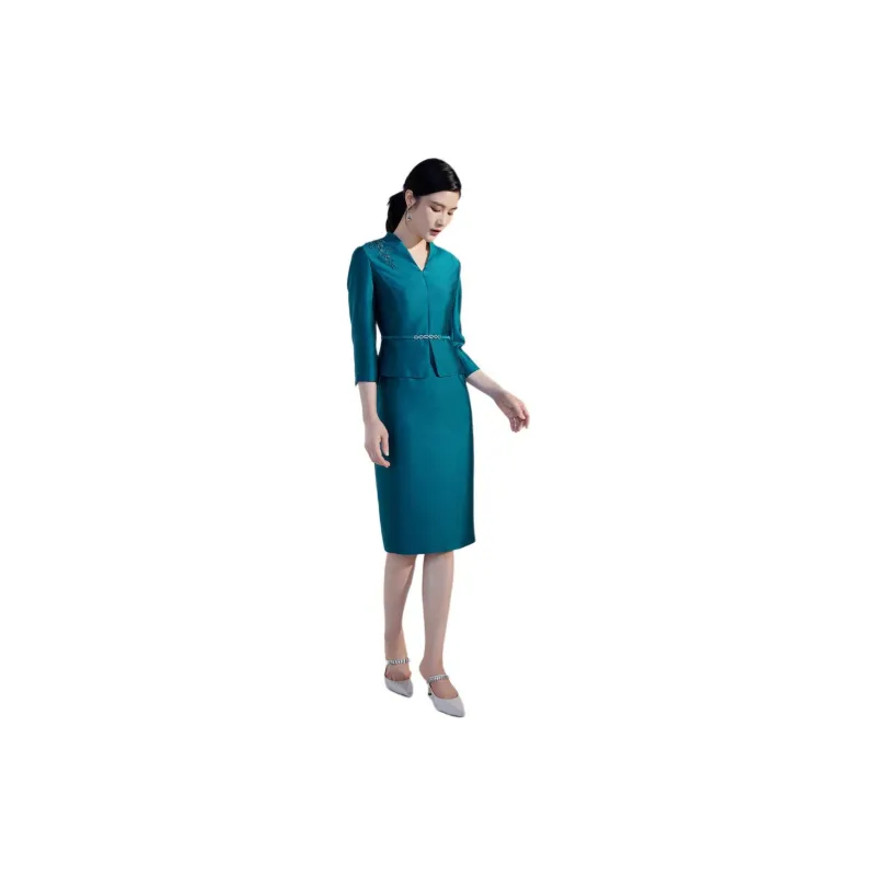 BBLLUUEE Long Sleeved Dress Women's Sea Blue-2