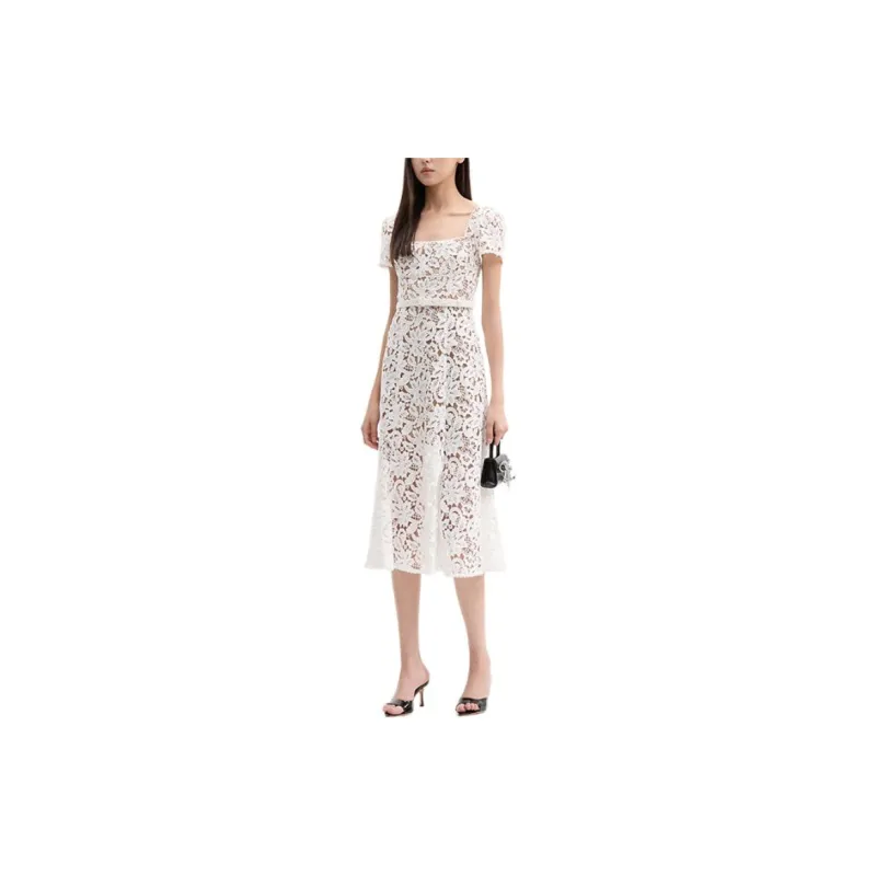 Self portrait Short Sleeved Dress Women's Pure White-1