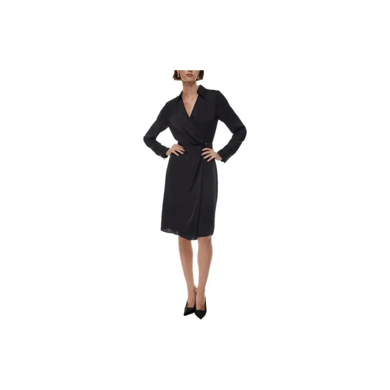 ARITZIA Babaton Larchmont Satin Midi Dress Long-Sleeved Dresses Women's BLACK/Black-2