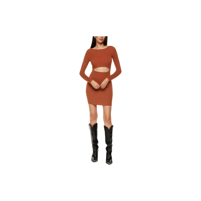 ARITZIA Wilfred Free Cut-Out Knit Longsleeve Mini Dress Long-Sleeved Dresses Women's Copper Red-2