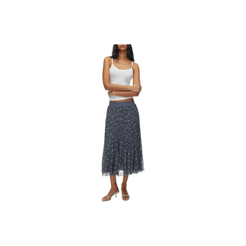 ARITZIA Wilfred New Twirl Pleated Skirt Casual Long Skirts Women's Vintage Navy White/Classic Marine Blue White-2