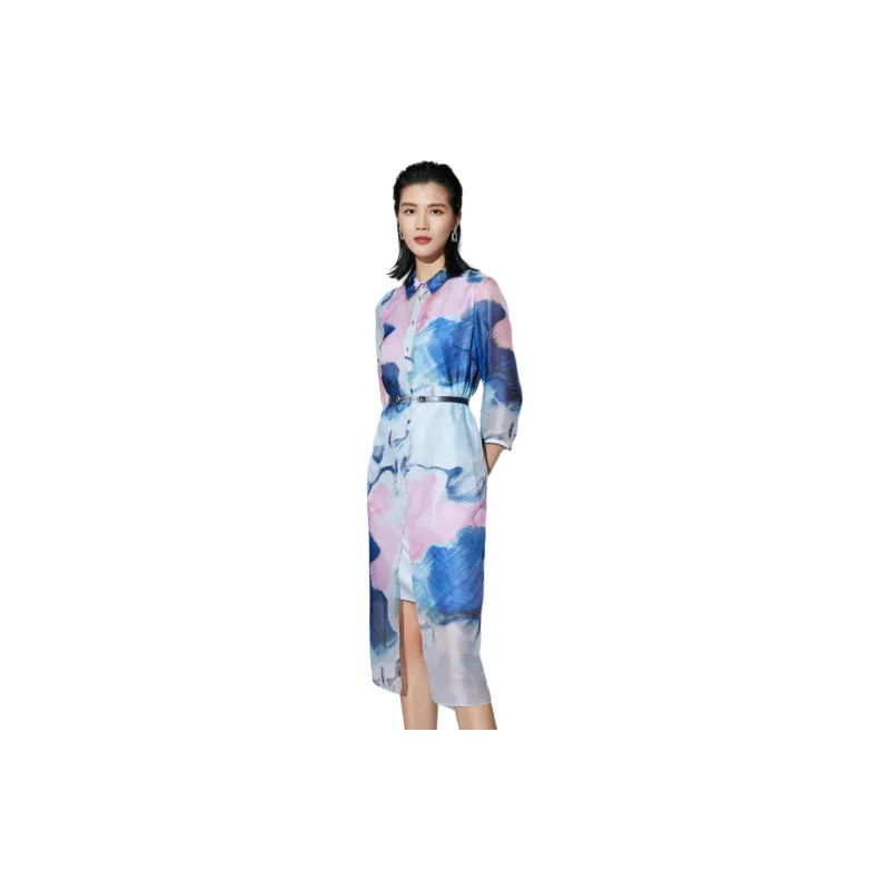 BBLLUUEE Long Sleeved Dress Women's Pink Blue-1