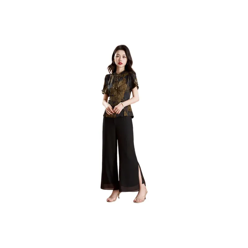 Mylan Casual Suit Women's Black With Yellow Floral-2