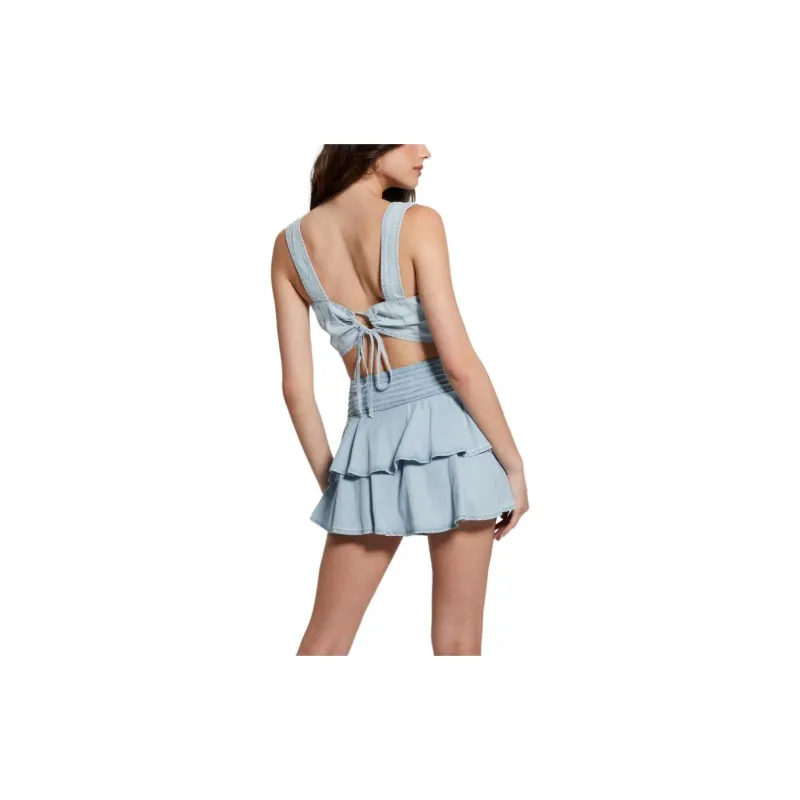 GUESS Jaylani Denim Crop Top Tank Tops Women's Blue-2