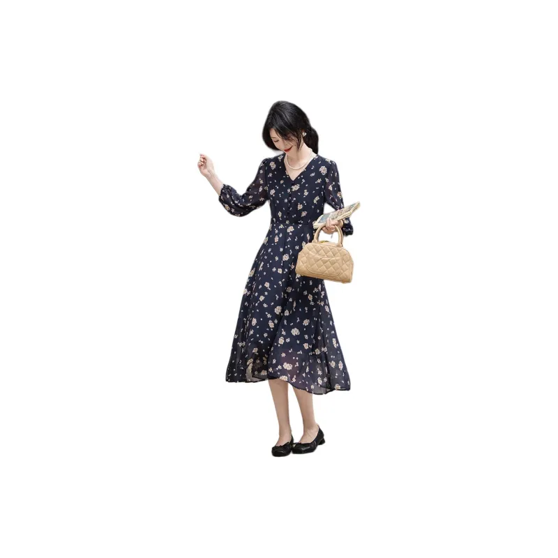 【dme】 Long Sleeved Dress Women's Navy Blue-2