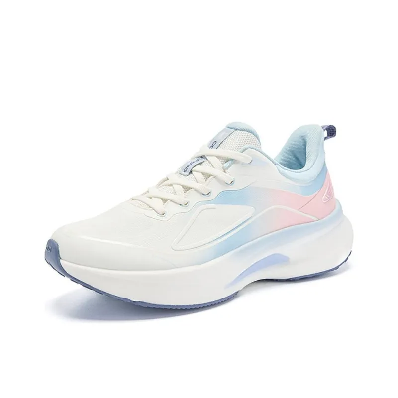 QIAODAN Iridescent 5.0 Anti Slip Wear Resistant Low Top Running Shoes Women's White Blue Pink-0