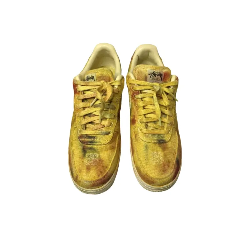 Stussy x Nike Air Force 1 Hand Dyed Los Angeles Low Top Skateboard Shoes Unisex Yellow-2