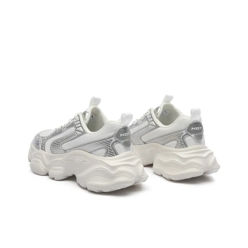 RED DRAGONFLY Chunky Sneakers Women's Low Top Beige/White Silver-4