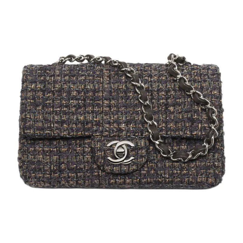 CHANEL Wool Crossbody Bag, Shoulder Bag Mini Women's Brown & Black & Ochre & Light Blue-0