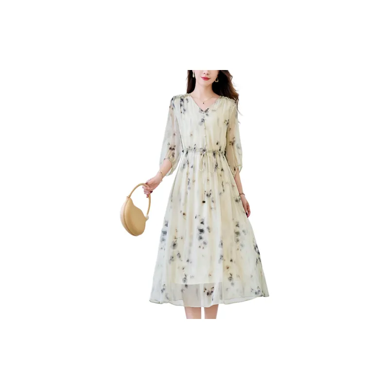 Yi Mengyuan Heavyweight Mulberry Silk Long Sleeved Dress Women's-1
