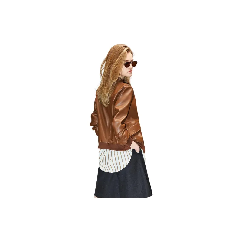 【dme】 Leather Jacket Women's Brown-2