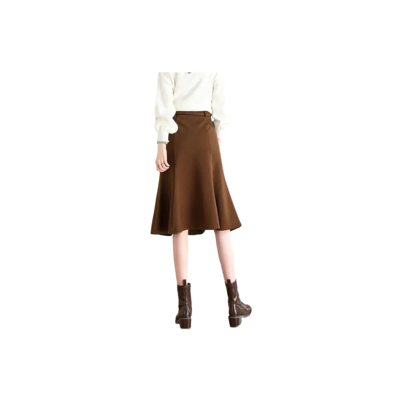 Weixi Casual Long Skirts Women's Dark Brown-3