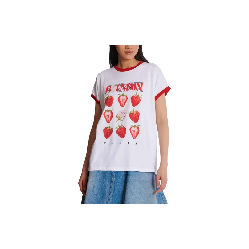 BALMAIN Two Tone Strawberry Printed T Shirt-5