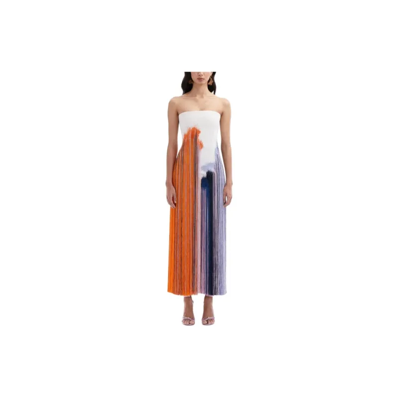 Oscar De La Renta Brushstroke-print Fringed Maxi Dress-1